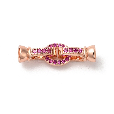 Rack Plating Oval Brass Micro Pave Cubic Zirconia Fold Over Clasps KK-F873-20RG-1
