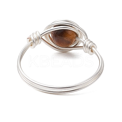 Round Natural Amethyst/Green Aventurine/Carnelian/Rose Quartz/Tiger Eye/Lapis Lazuli Braided Finger Ring RJEW-JR00743-01-1