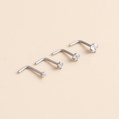 316 Surgical Stainless Steel Crystal Rhinetone Flat Round L-Shaped Nose Rings WGCD50A-02-1
