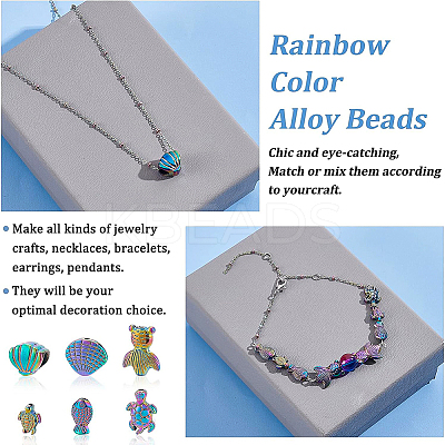 48Pcs 6 Style Rack Plating Rainbow Color Alloy Beads FIND-BC0002-75-1