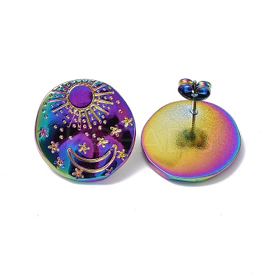 Ion Plating(IP) 304 Stainless Steel Sun with Moon Stud Earrings for Women EJEW-F300-06MC-1