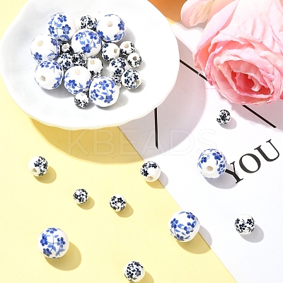 30Pcs 3 Styles Floral Printed Porcelain Beads PORC-FS0001-05-1