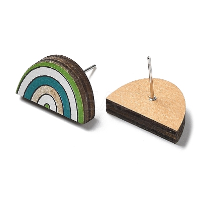 Printing Wood Stud Earrings for Women EJEW-B028-04A-1