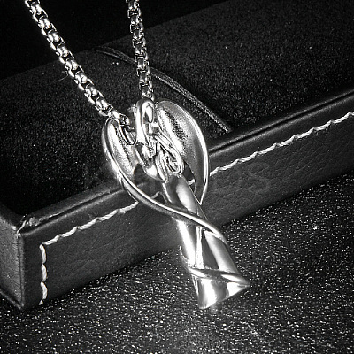 Non-Tarnish 304 Stainless Steel Angel Pendant Necklaces for Women WQ2654-1-1