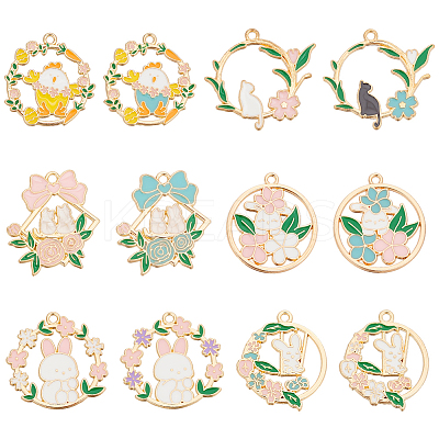 24Pcs 12 Styles Alloy Enamel Pendants ENAM-SC0005-37-1