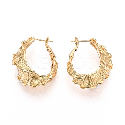 Twist Brass Hoop Earrings EJEW-T047-104G-1