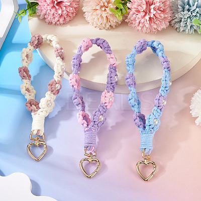 3Pcs Cotton Braided Flower Pendant Decorations AJEW-TA0002-72C-1