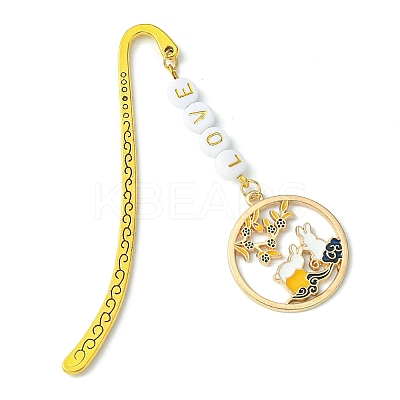 Chinese Style Rabbit Alloy Enamel Pendant Bookmarks AJEW-JK00230-1