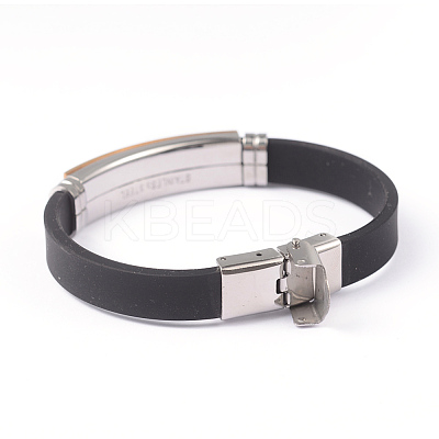 PVD Vacuum Plating 304 Stainless Steel Silicone Bracelets BJEW-O134-01A-1