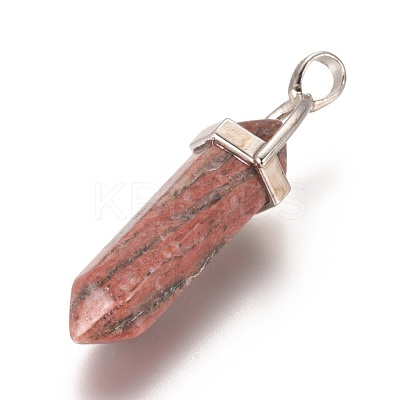 Natural Sesame Jasper/Kiwi Jasper Pointed Pendants G-WH0004-08-1