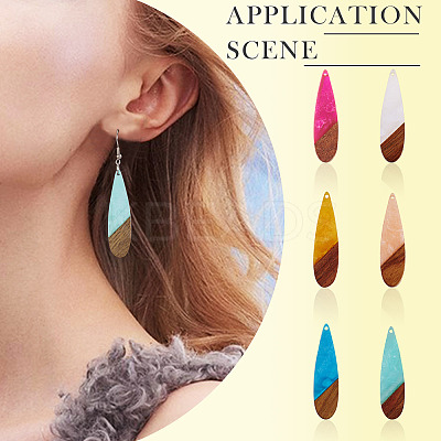 12Pcs 6 Colors Transparent Resin & Walnut Wood Big Pendants RESI-TA0003-45-1