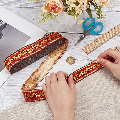 Ethnic Style Polyester Jacquard Leaf Ribbons SRIB-WH0011-198B-1