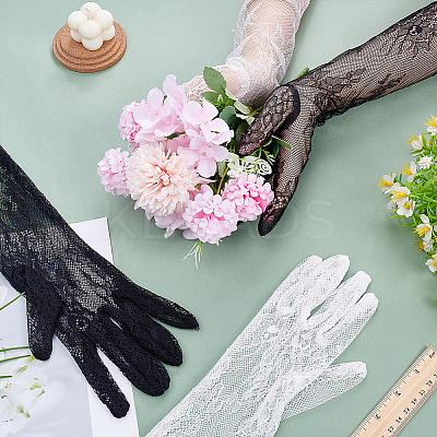 2 Pairs 2 Colors Polyester Long Lace Gloves AJEW-LP0008-33-1