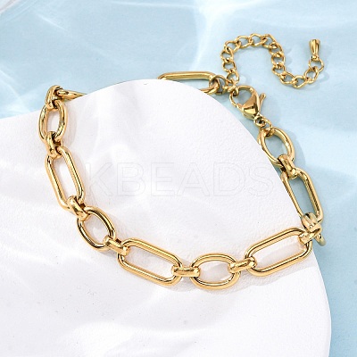 304 Stainless Steel Oval Link Chain Anklets AJEW-A057-12G-1