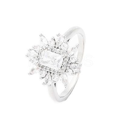 Brass Micro Pave Clear Cubic Zirconia Cuff Rings for Women RJEW-A062-03P-1