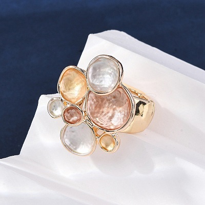 Zinc Alloy & Enamel Stretch Finger Rings for Women RJEW-M101-01A-G-1