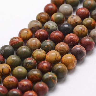Natural Polychrome Jasper/Picasso Stone/Picasso Jasper Bead Strands G-G735-14-6mm-1