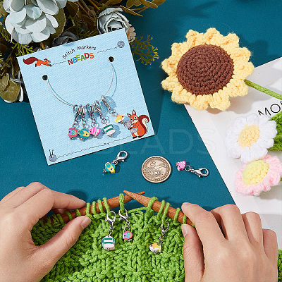 10Pcs 5 Style Ocean Fish Handmade Polymer Clay Pendant Stitch Markers HJEW-NB00033-1