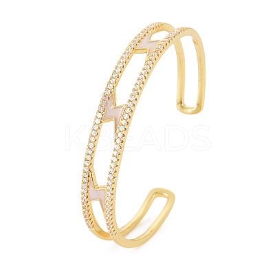 Clear Cubic Zirconia Lightning Bolt Open Cuff Bangle with Enamel BJEW-S141-023-1