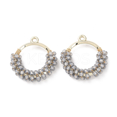 Brass Ring with Seed Beaded Pendants GLAA-K060-06G-04-1