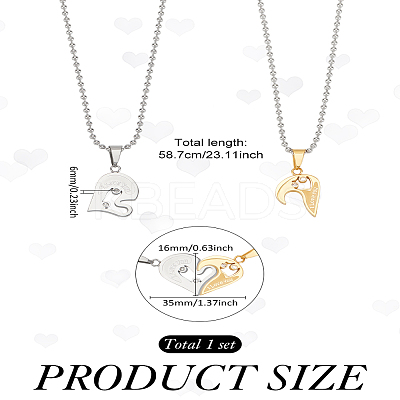 1 Set Stainless Steel Couple Heart Pendant Ball Chain Necklaces for Women Men NJEW-LP0001-61C-1