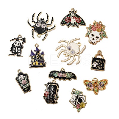 12Pcs Halloween Theme Alloy Enamel Pendants ENAM-G231-01G-1