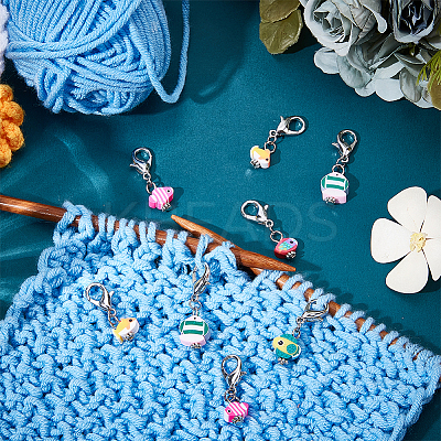 10Pcs 5 Style Ocean Fish Handmade Polymer Clay Pendant Stitch Markers HJEW-NB00033-1