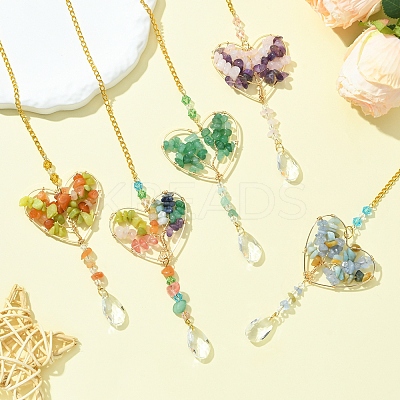 Natural Green Aventurine & Glass Pendant Decoration HJEW-FS00018-1