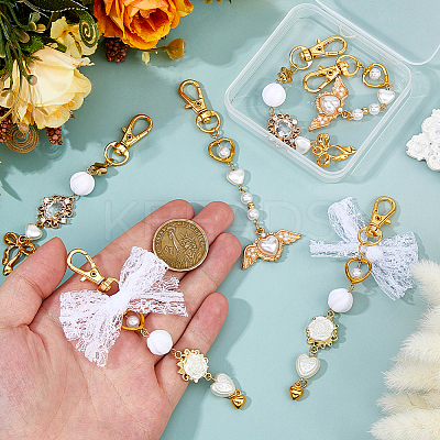 6Pcs 3 Styles Alloy with Plastic Pearl Pendant Keychain KEYC-FH00080-1