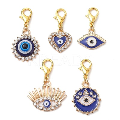 5Pcs Evil Eye Alloy Enamel & Rhinestone Pendent  Decorations HJEW-JM01328-S-1