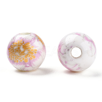 Floral Printed Porcelain Beads PORC-Q199-8mm-02-1