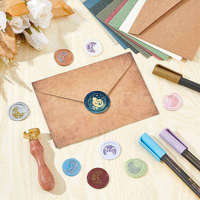 Brass Wax Seal Stamps with Wood Handle AJEW-WH0412-0102-1