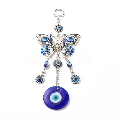 Alloy & Glass Turkish Blue Evil Eye Pendant Decoration HJEW-I008-02AS-1