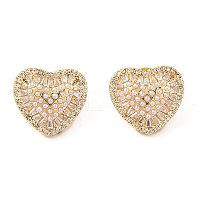 Rack Plating Brass Micro Pave Clear Cubic Zirconia Stud Earring for Women EJEW-G394-37G-1