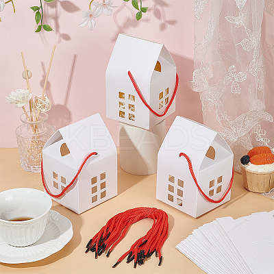 50 Bags House Shaped Paper Folding Candy Tote Boxes with Hollow Window and Rope Handles CON-BC0007-76A-1