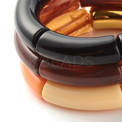 Chunky Acrylic & CCB Plastic Curved Tube Beads Stretch Bracelets Set for Women BJEW-JB07318-1