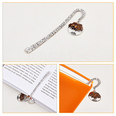 Flat Round with Tree of Life Natural & Synthetic Gemstone Bookmarks AJEW-FH00015-1