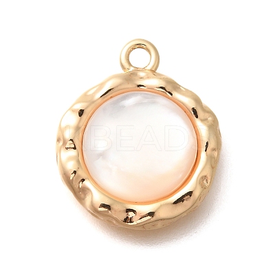 Brass Pave Natural White Shell Pendants KK-B127-10G-1