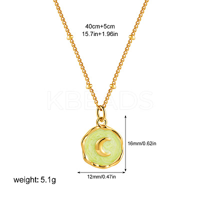 304 Stainless Steel Enamel Flat Round Pendant Necklaces for Women FS-WGF87E1-01-1