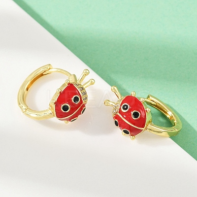 Ladybird Brass Micro Pave Cubic Zirconia Hoop Earrings EJEW-S277-02G-1