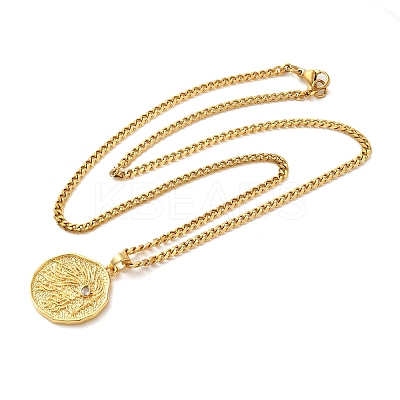 Brass Clear Cubic Zirconia Curb Chain Constellation Pendant Medal Necklaces for Women NJEW-U010-01G-04-1