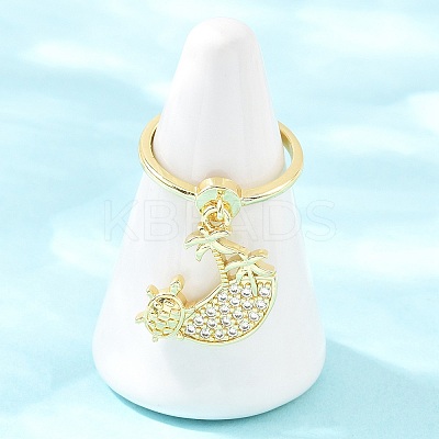 Adjustable Brass Micro Pave Cubic Zirconia Pendant Finger Rings for Women LS-RJEW-A090-01B-G-1