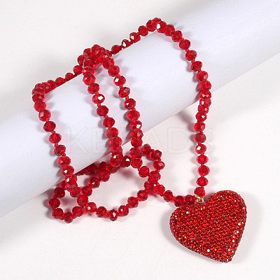 Valentine's Day Heart Alloy Rhinestone Pendant Glass Beaded Necklaces for Women FS-WG456B3-01-1