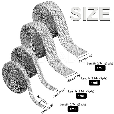 4 Rolls 4 Style Glass Self Adhesive Hotfix Rhinestone Ribbon Trimming DIY-PH0013-85-1