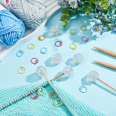 Hexagon with Polka Dot Pattern Food Grade Eco-Friendly Silicone Knitting Needle Stoppers DIY-NB0010-70-1