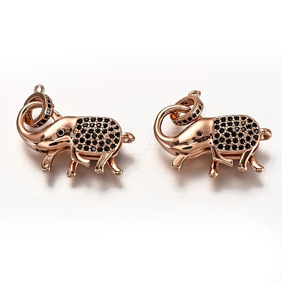 Brass Micro Pave Black Cubic Zirconia Lobster Claw Clasps ZIRC-I052-05-1