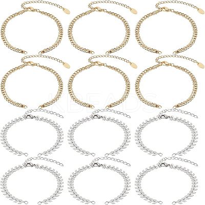 12Pcs 2 Style 304 Stainless Steel Chain & Brass Cable Chain Bracelet Making AJEW-NB0003-26-1