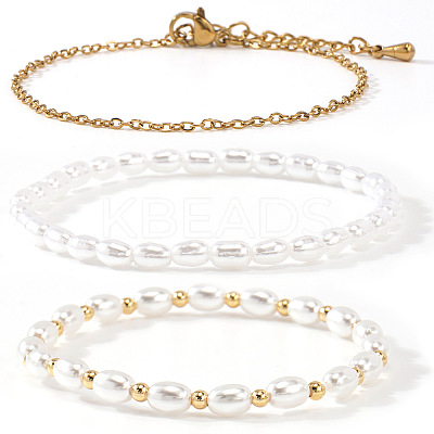 3Pcs 3 Styles Elegant Imitation Pearl Rice Beaded Stretch Bracelet Sets JW5778-1-1