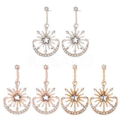 3 Pairs 3 Colors Crystal Rhinestone Sun with Moon Dangle Stud Earrings EJEW-AN0001-72-1