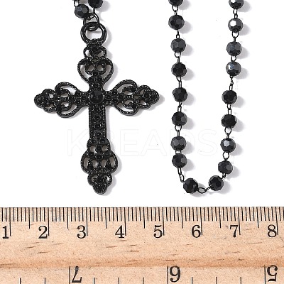 Halloween Alloy & Acrylic Round Beads Link Chain Cross Pendant Double Layer Necklaces for Women NJEW-K294-02EB-1